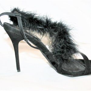 NIB Liliana Wanda Furry Black Strappy Heels   Size 11